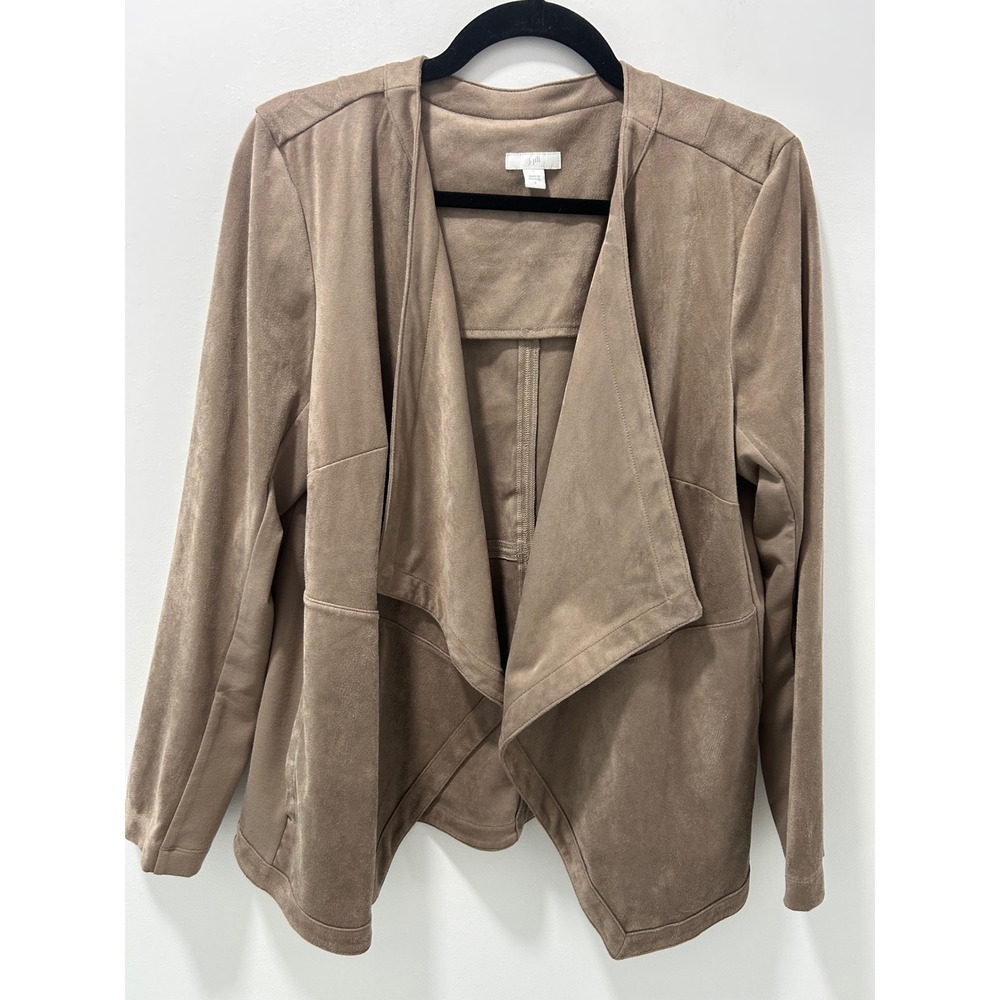 J. Jill Womens Faux Suede Draped Open Front Jacket Taupe Brown Size L